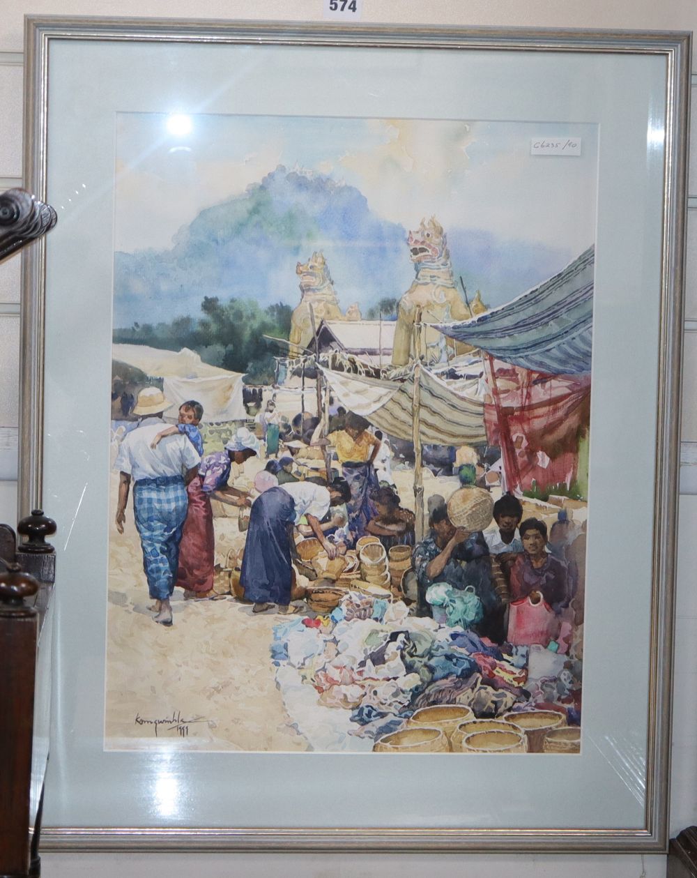 Asian School, watercolour, Market scene, signed and dated 1999, 51 x 38cm